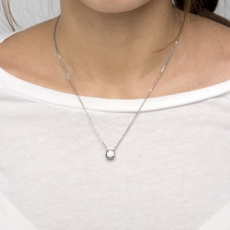 White Opal in Stainless Steel Bezel-set Necklace